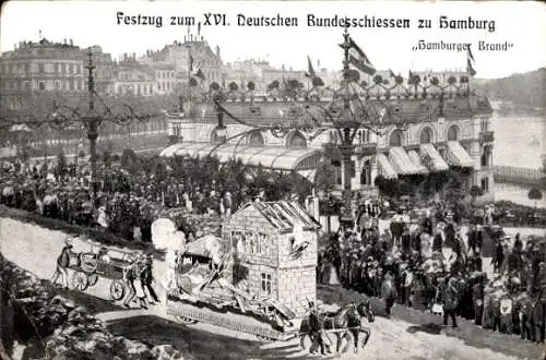 Ak Hamburg, 16. Deutsches Bundesschießen 1909, Festzug, Hamburger Brand