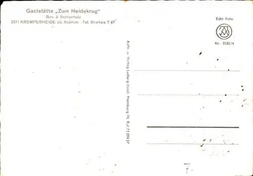 Ak Kremperheide in Holstein, Gaststätte zum Heidekrug, Gastraum, Außenansicht