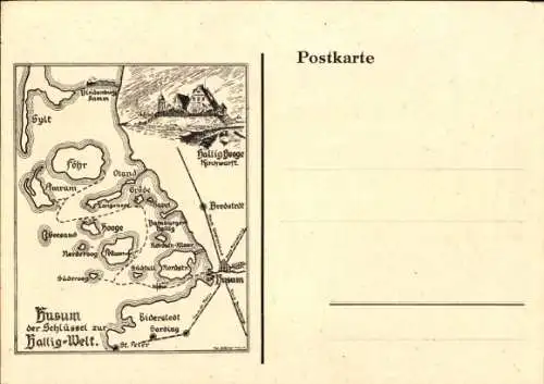 Landkarten Ak Husum in Nordfriesland, Halligen, Hallig Hooge, Kirchwarft