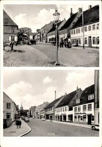 Ak Flensburg in Schleswig Holstein, Straßenpartie 1860, 1960, Kirchturm, Gaststätte Käthe Bruhn