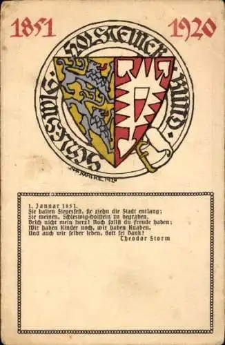 Künstler Ak Kahlke, Max, Schleswig Holsteiner Bund 1851 - 1920, Theodor Storm, Wappen