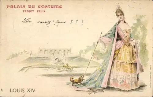 Künstler Litho Louis XIV, Palais du Costume, Projet Felix, elegante Dame