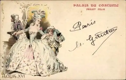 Künstler Litho Louis XIV, Palais du Costume, Projet Felix, elegante Dame, Männer