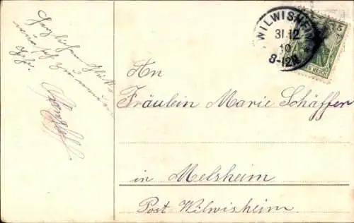 Präge Litho Glückwunsch Neujahr, Kinder vor einer Uhr, Klee
