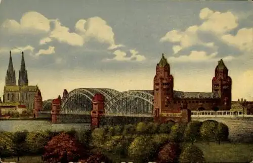 Ak Köln am Rhein, Hohenzollernbrücke von Deutz gesehen