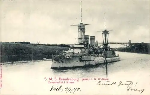 Ak Deutsches Kriegsschiff, S.M.S. Brandenburg, Panzerschiff, Kaiserliche Marine