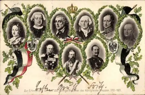 Ak 200jähriges Bestehen des Königreichs Preußen 1701-1901, Kaiser Wilhelm II., Wilhelm I.