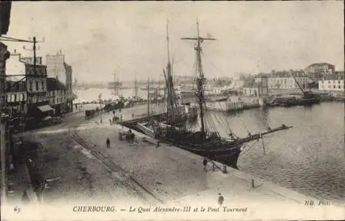 Ak Cherbourg Manche, Quai Alexandre III., Pont Tournant