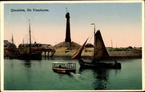 Ak IJmuiden Ymuiden Velsen Nordholland, Leuchtturm, Boote