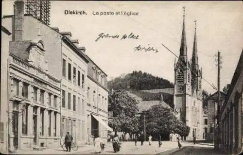 Ak Diekirch Luxemburg, Post und Kirche