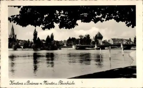 Ak Konstanz am Bodensee, Münster, Rheinbrücke