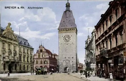 Ak Speyer am Rhein, Altpörtelplatz, Turm, Turmuhr