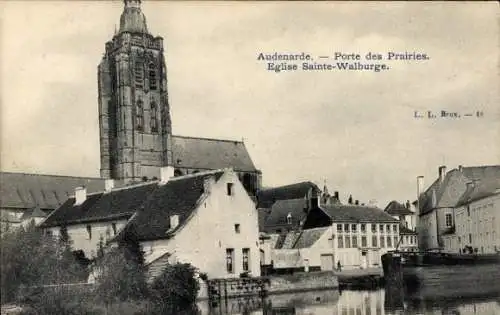 Ak Oudenaarde Audenarde Ostflandern, Porte des Prairies, Eglise Sainte-Walburge