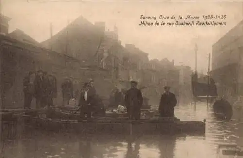 Ak Seraing Wallonien Lüttich, Crue de la Meuse 1925-1926, Milieu de la rue Cookerill Ravitaillement