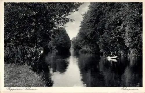 Ak Neuruppin in Brandenburg, Ruppiner Schweiz, Rhin, Ruderboot