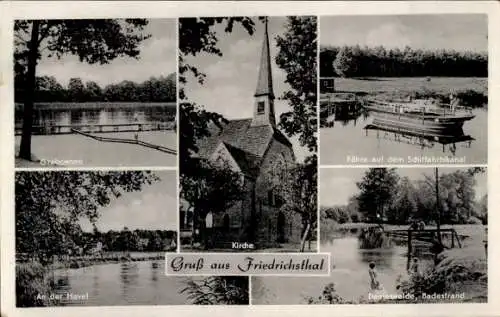 Ak Friedrichsthal Oranienburg, Kirche, Grabowsee, Havel, Dameswalde Badestrand, Fähre