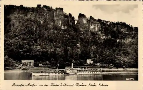 Ak Rathen an der Elbe Sächsische Schweiz, Dampfer Meißen vor der Bastei