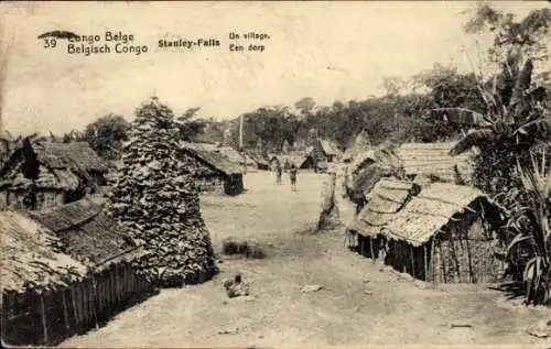 Ganzsachen Ak DR Kongo Zaire, Stanley Falls, Ein Dorf