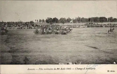 Ak Anvers Antwerpen Flandern, Fete militaire du 20 Aout 1905, Charge d'Artillerie