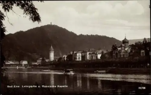 Ak Bad Ems an der Lahn, Teilansicht, Lahn, Russische Kapelle