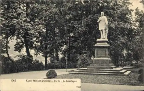 Ak Bad Ems an der Lahn, Kaiser Wilhelm-Denkmal, Kuranlagen