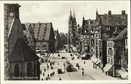 Ak Nürnberg in Mittelfranken, Königstraße, Straßenbahn