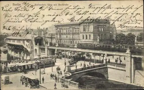 Ak Berlin Kreuzberg, Hallesches Tor, Hochbahn, Straßenbahnen