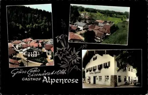 Ak Eisenärzt Siegsdorf in Oberbayern, Teilansicht, Gasthof Alpenrose