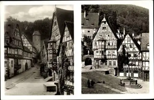 Ak Miltenberg in Unterfranken Bayern, Marktplatz, Fachwerkhäuser, Brunnen