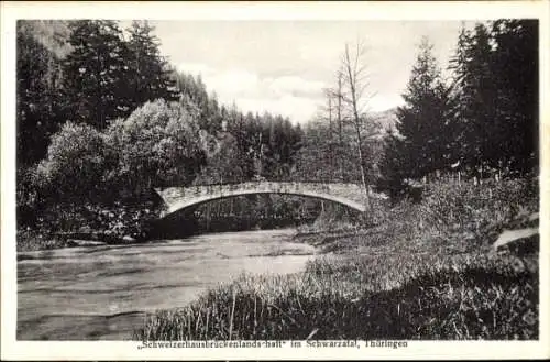 Ak Schwarzburg in Thüringen, Brücke beim Schweizerhaus im Schwarzatal