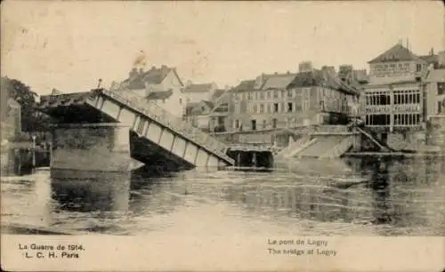 Ak Lagny Seine et Marne, gesprengte Brücke