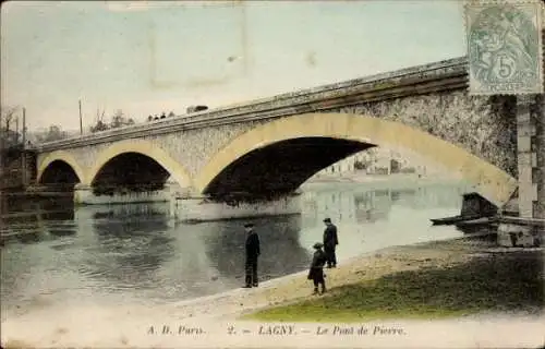 Ak Lagny Seine et Marne, Pont de Pierre