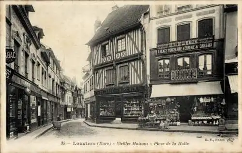 Ak Louviers Eure, Vieilles Maisons, Place de la Halle