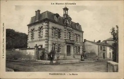 Ak Warmeriville Marne, Mairie, La Marne devastee