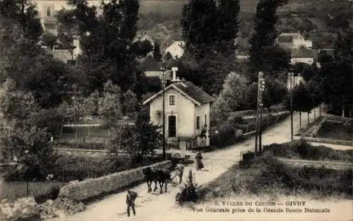 Ak Vallée du Cousin Yonne, Givry, Vue Generale prise de la Grande Route Nationale