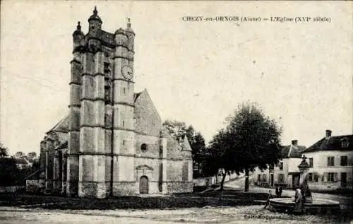 Ak Chezy en Orxois Aisne, Kirche aus dem 16. Jahrhundert