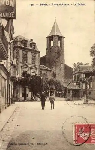 Ak Belves Dordogne, Place d'Armes, Beffroi