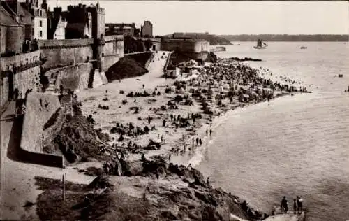 Ak Saint Malo Ille et Vilaine Bretagne, Bon Secours Beach bei Flut