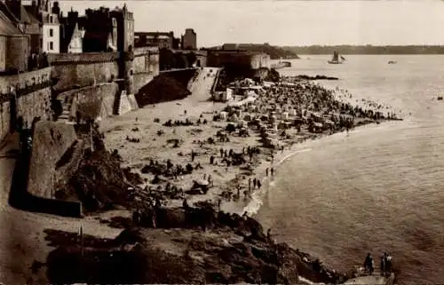 Ak Saint Malo Ille et Vilaine Bretagne, Bon Secours Beach bei Flut