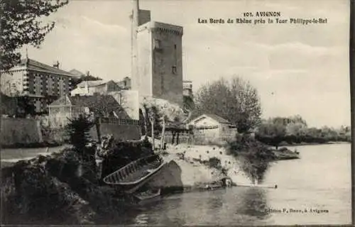 Ak Avignon Vaucluse, Ufer der Rhone in der Nähe des Tour Philippe le Bel