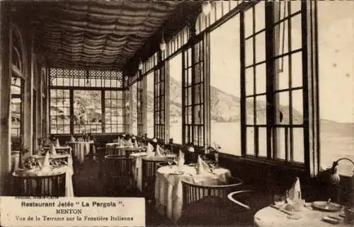 Ak Menton Alpes Maritimes, Restaurant Jetee La Pergola, Speiseraum mit Ausblick