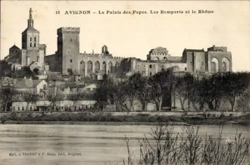 Ak Avignon Vaucluse, Papstpalast, Stadtmauer, Rhone