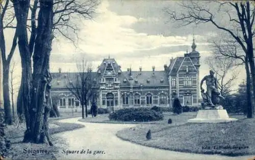 Ak Soignies Wallonia Hennegau, Square de la Gare, Denkmal