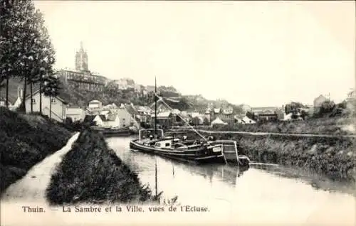 Ak Thuin Wallonie Hennegau, La Sambre und die Stadt, Ecluse