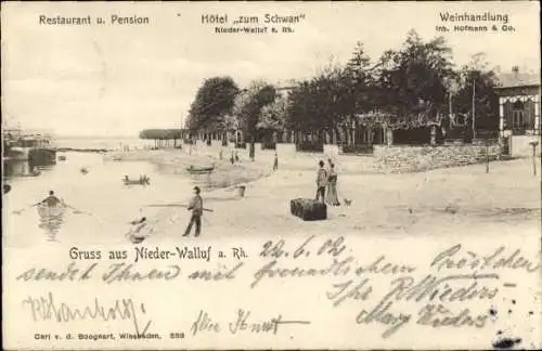 Ak Niederwalluf Walluf am Rhein, Hotel zum Schwan, Weinhandlung