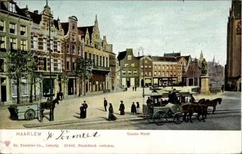 Ak Haarlem Nordholland Niederlande, Groote Markt, Pferdebahn