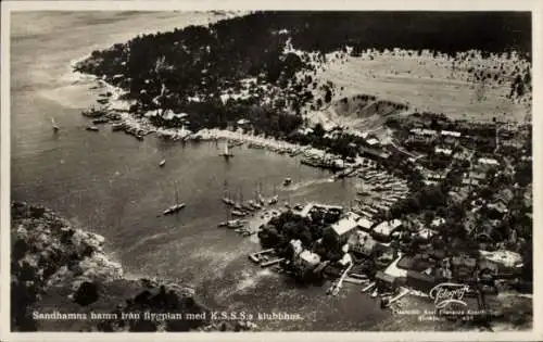 Ak Sandhamn Schweden, Fliegeraufnahme, Hafen, KSSS Klubhaus