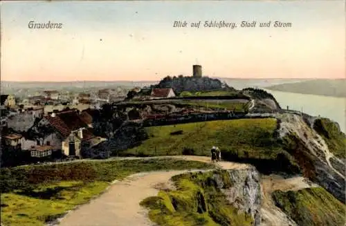 Ak Grudziądz Graudenz Westpreußen, Schlossberg, Stadt und Strom