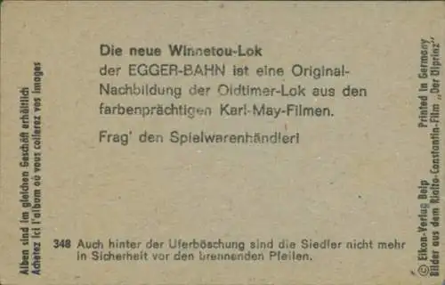 Sammelbild Karl May, Filmszene Der Ölprinz, Nr. 348, Uferböschung, Siedler, brennende Pfeile