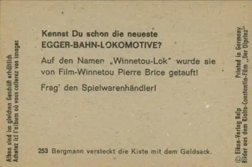 Sammelbild Karl May, Filmszene Der Ölprinz, Nr. 253, Bergmann versteckt Kiste mit Geldsack